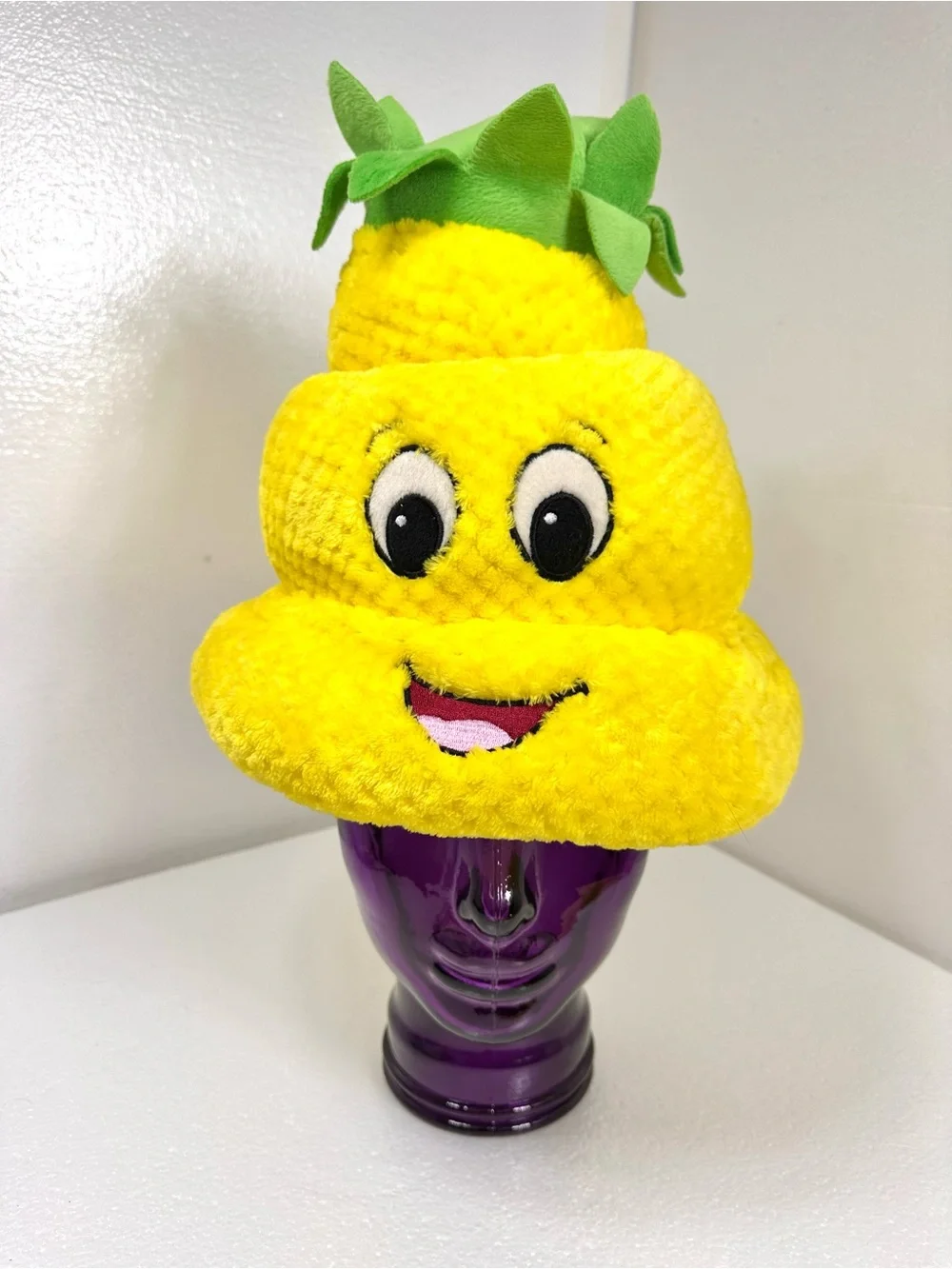 Poop Emoji Pineapple Yellow Plush Hat with Leafy Top